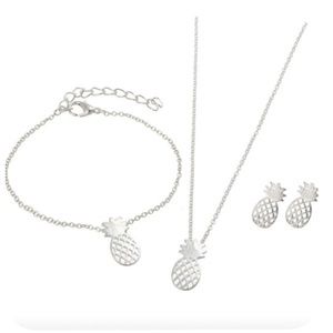 3/Pcs Dainty Silver Hollow Pineapple Jewelry Set